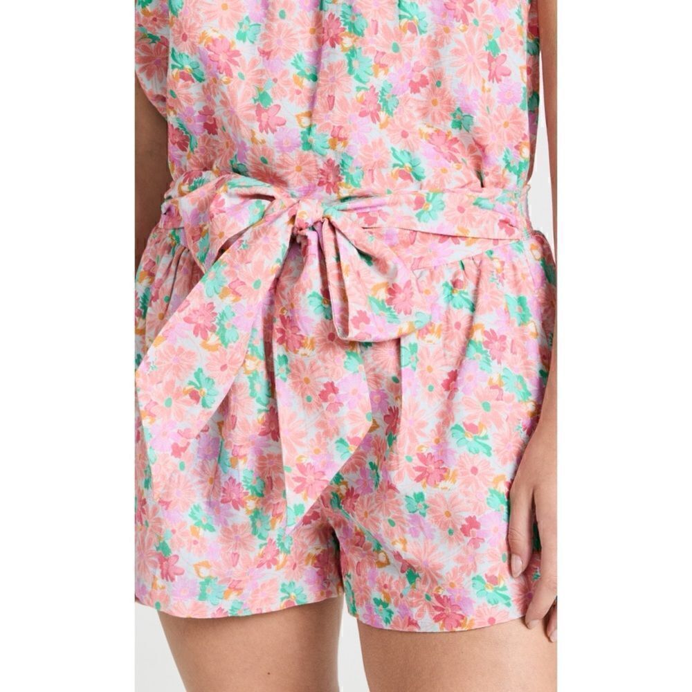 Something Navy Cotton / Linen Floral Tie Waist Shorts Size M / NWT